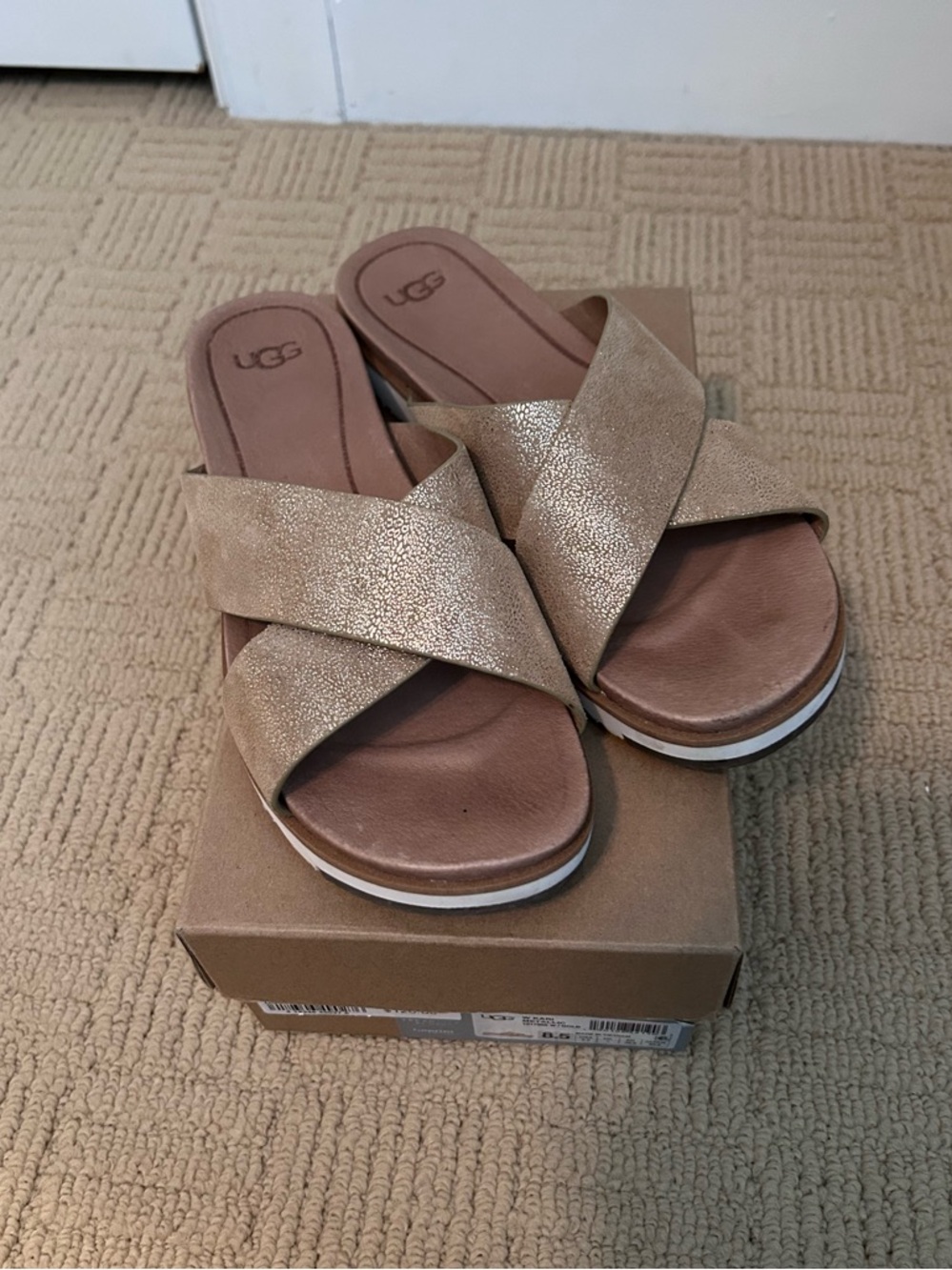 UGG Metallic Taupe Crisscross Slide Sandals